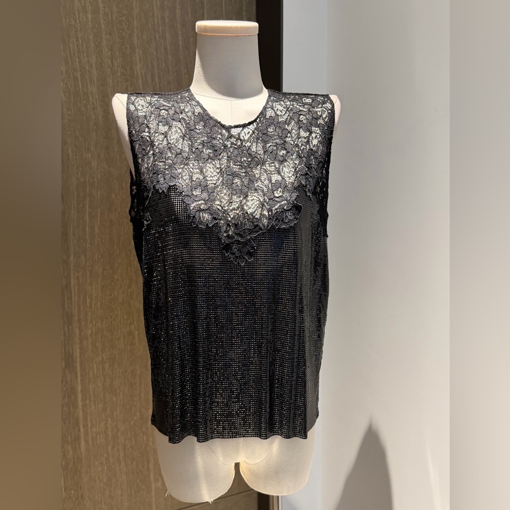 Paco Rabanne Black Lace-Panel Sleeveless Camisole-NWT